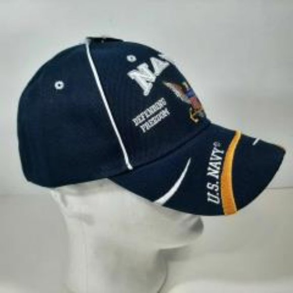 US Navy Hat with Eagle Defending Freedom Military Adjustable Blue Cap Swirl - Picture 3 of 4